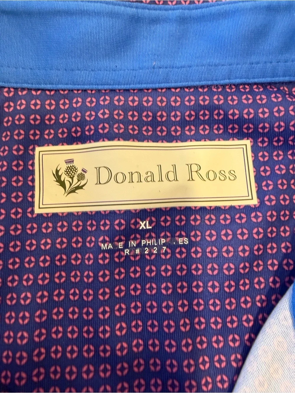 DONALD ROSS MENS Purple Check Polo Shirt WITH blue details! XL